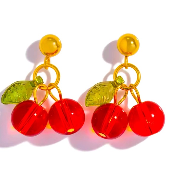 Anthropologie Petite Cherry Red Drop Earrings - Picture 1 of 9